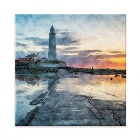 Sunrise Over A Lighthouse Square Canvas Print Sunrise Over A Lighthouse Square Canvas Print wall art product Helen Hotson / Shutterstock