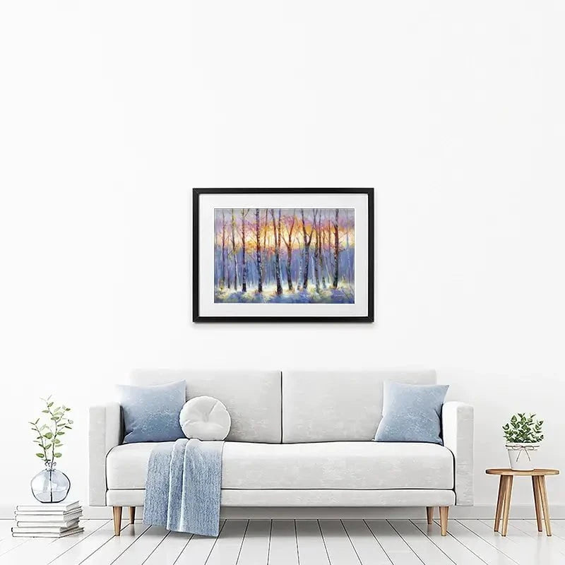 Sunrise Over The Birch Tree Forest Framed Art Print Sunrise Over The Birch Tree Forest Framed Art Print wall art product Leon Devenice