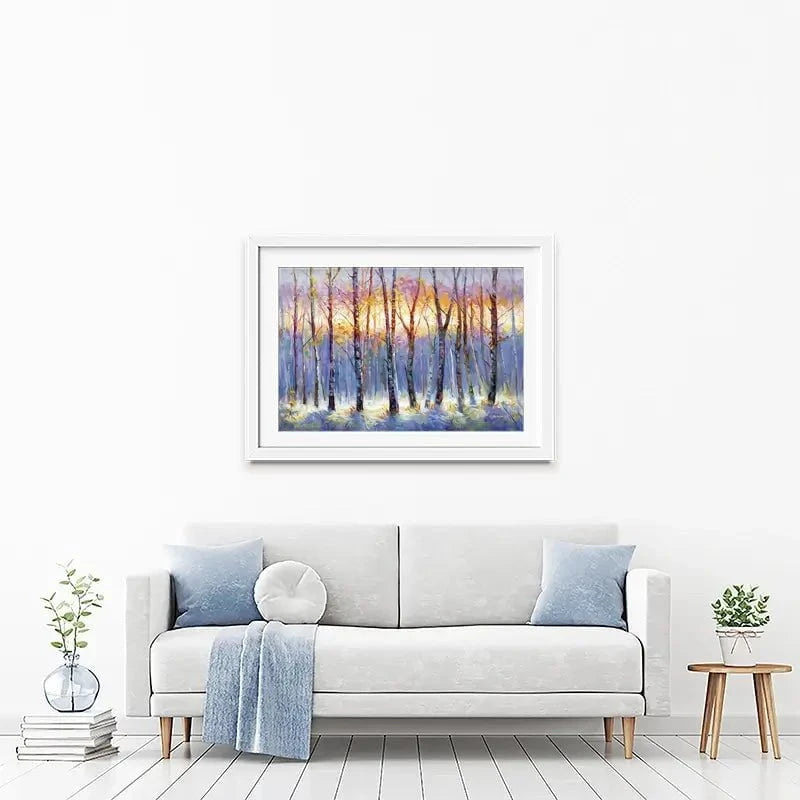 Sunrise Over The Birch Tree Forest Framed Art Print Sunrise Over The Birch Tree Forest Framed Art Print wall art product Leon Devenice