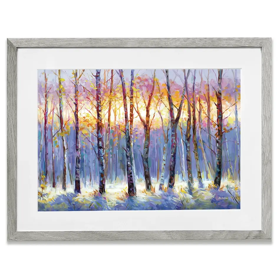 Sunrise Over The Birch Tree Forest Framed Art Print Sunrise Over The Birch Tree Forest Framed Art Print wall art product Leon Devenice