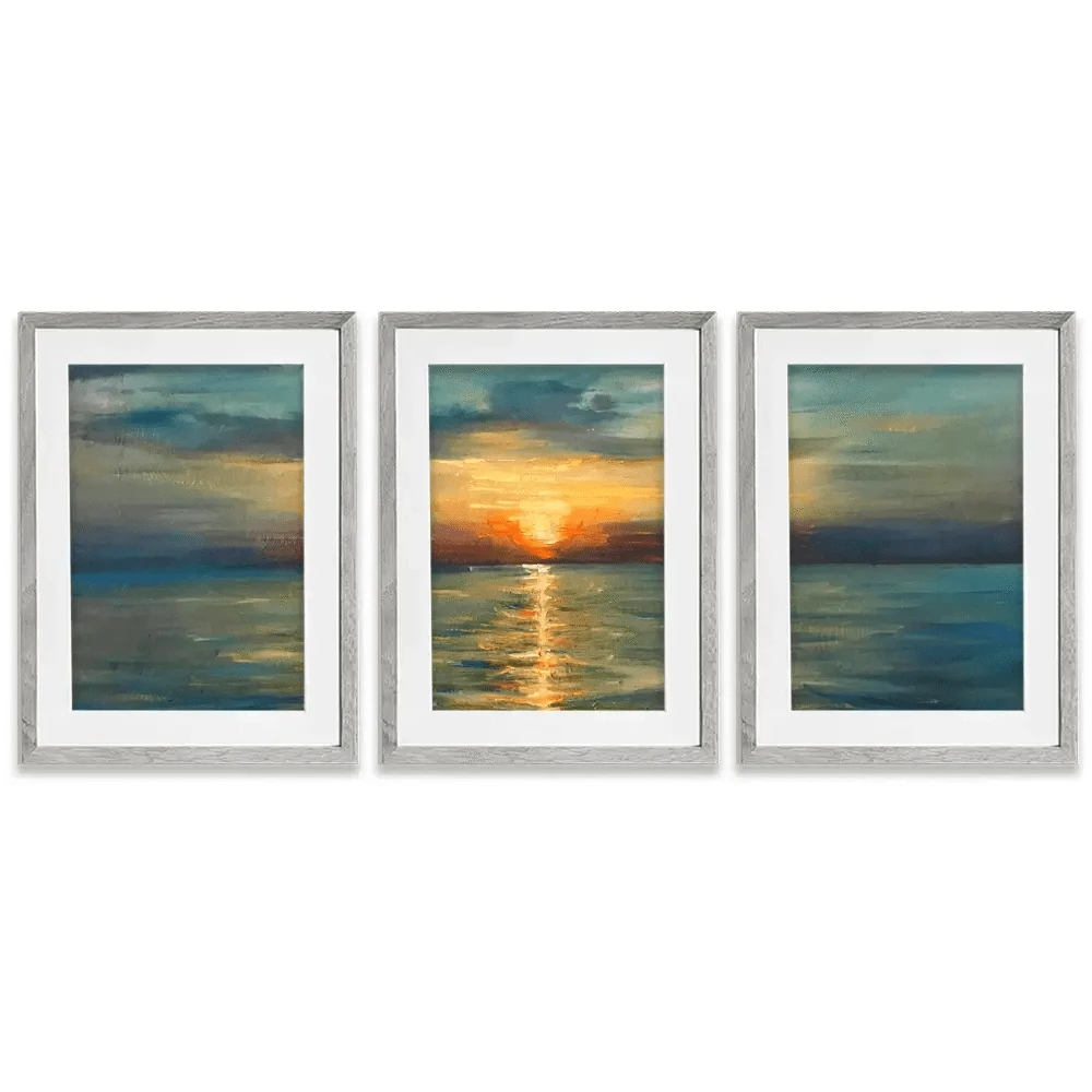 Sunrise Over The Sea Framed Art Print Trio Sunrise Over The Sea Framed Art Print Trio wall art product OlgaOsa / Shutterstock