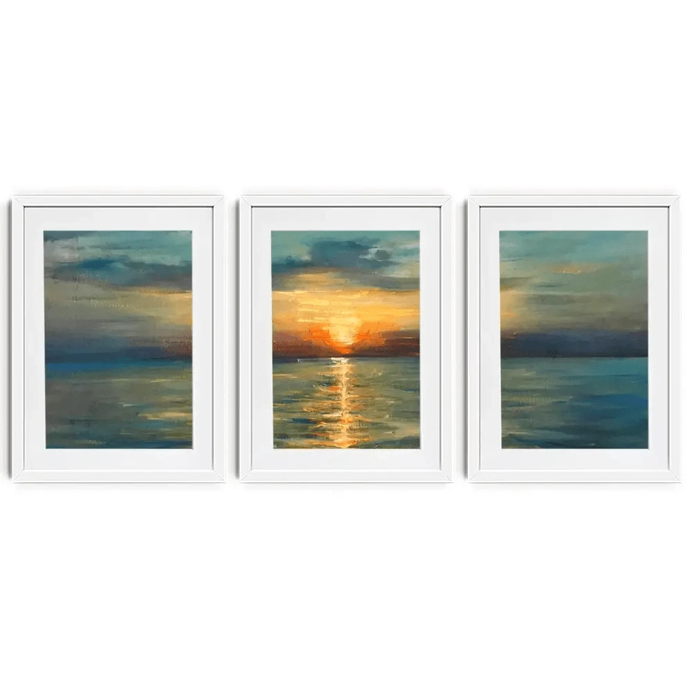 Sunrise Over The Sea Framed Art Print Trio Sunrise Over The Sea Framed Art Print Trio wall art product OlgaOsa / Shutterstock
