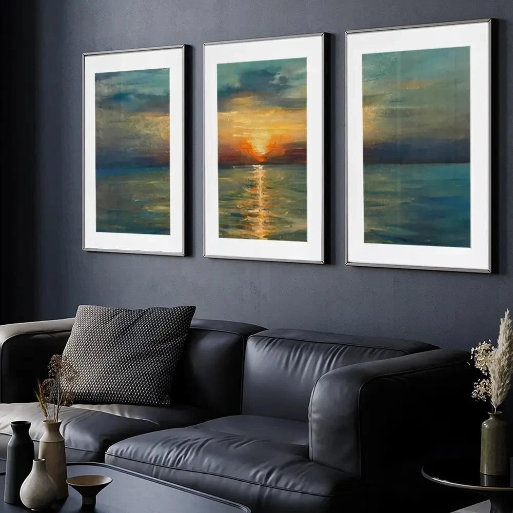 Sunrise Over The Sea Framed Art Print Trio Sunrise Over The Sea Framed Art Print Trio wall art product OlgaOsa / Shutterstock
