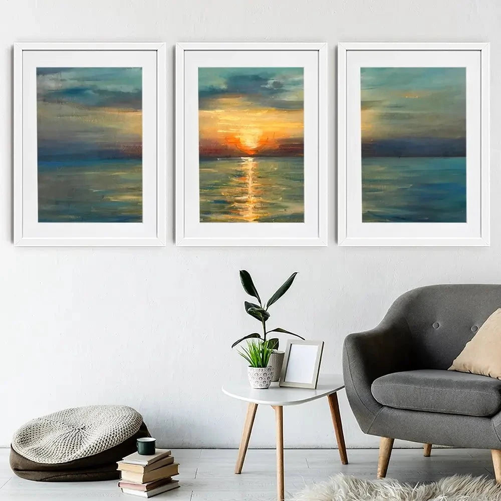 Sunrise Over The Sea Framed Art Print Trio Sunrise Over The Sea Framed Art Print Trio wall art product OlgaOsa / Shutterstock