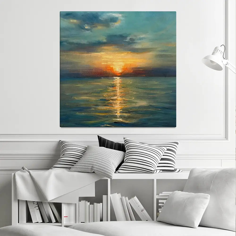 Sunrise Over The Sea Square Canvas Print Sunrise Over The Sea Square Canvas Print wall art product OlgaOsa / Shutterstock
