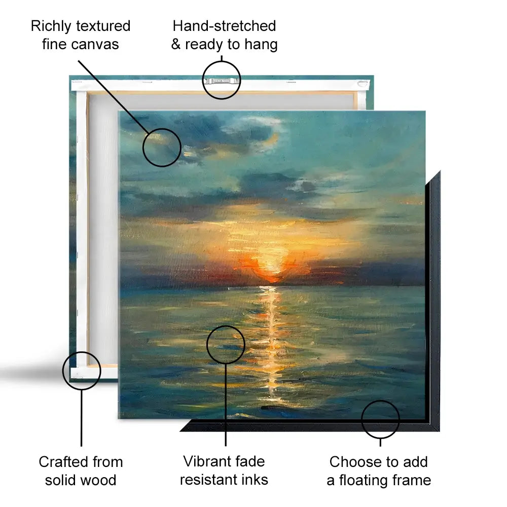 Sunrise Over The Sea Square Canvas Print Sunrise Over The Sea Square Canvas Print wall art product OlgaOsa / Shutterstock
