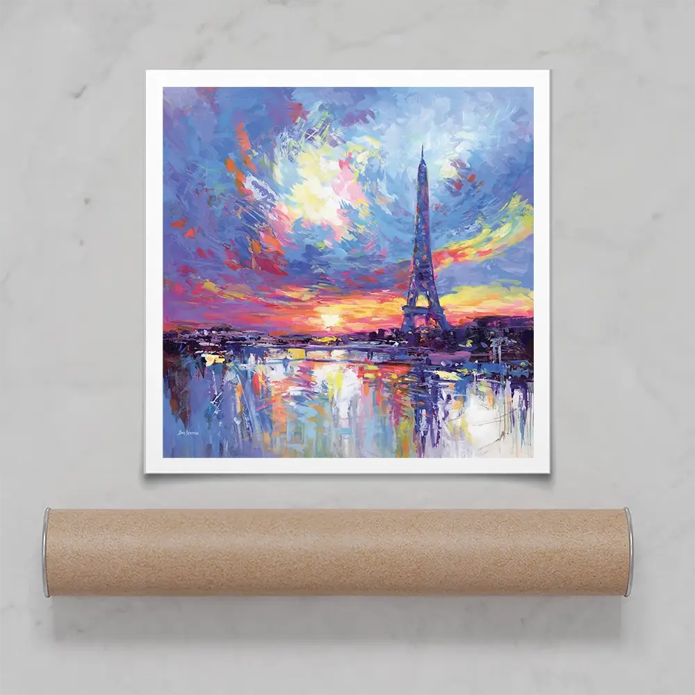 Sunset Eiffel Square Art Print Sunset Eiffel Square Art Print wall art product Leon Devenice