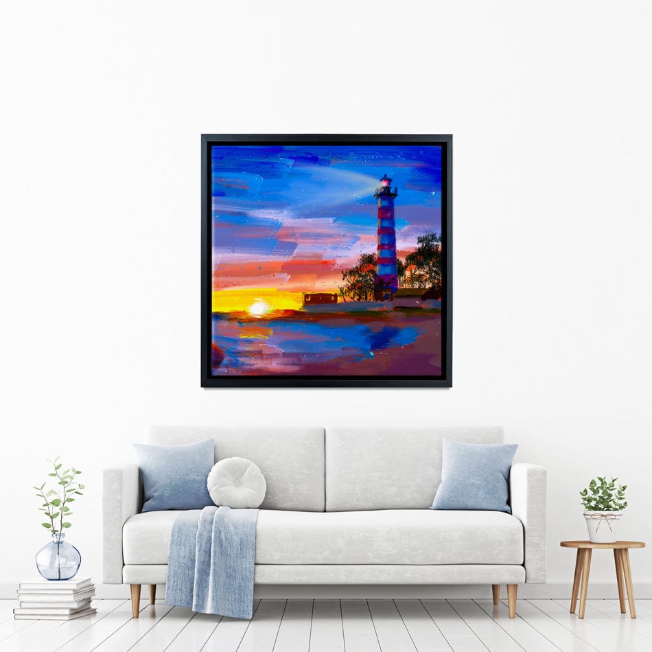 Sunset Lighthouse Scene Square Canvas Print wall art product Valenty / Shutterstock
