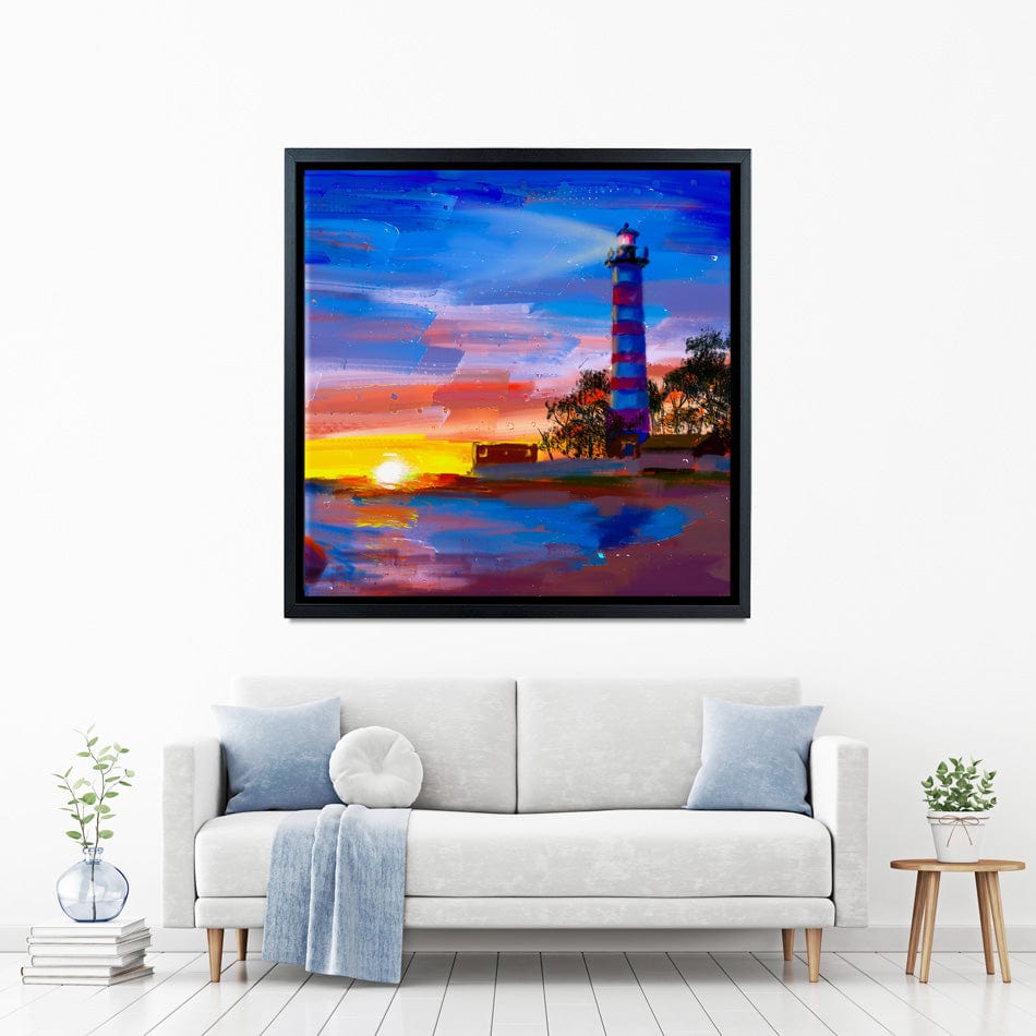 Sunset Lighthouse Scene Square Canvas Print wall art product Valenty / Shutterstock