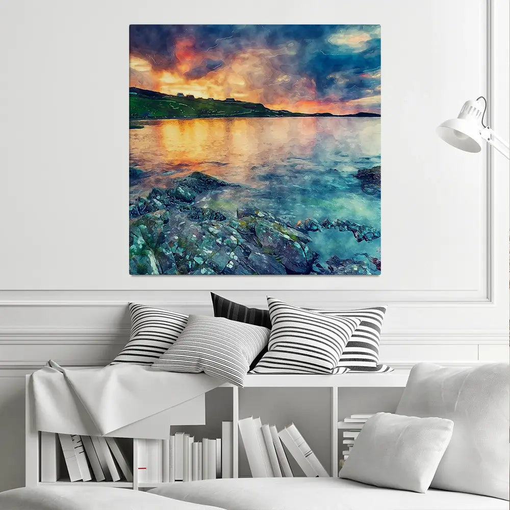 Sunset Over The Bay Square Canvas Print Sunset Over The Bay Square Canvas Print wall art product Helen Hotson / Shutterstock