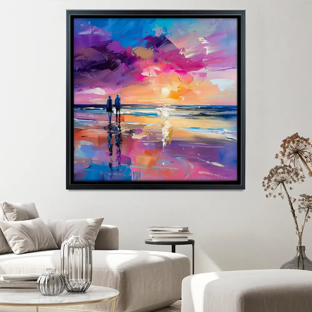 Sunset Strolling Square Canvas Print Sunset Strolling Square Canvas Print wall art product Art Print Shop