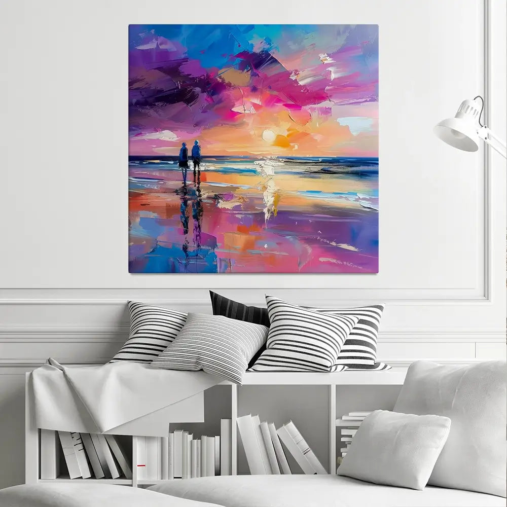 Sunset Strolling Square Canvas Print Sunset Strolling Square Canvas Print wall art product Art Print Shop