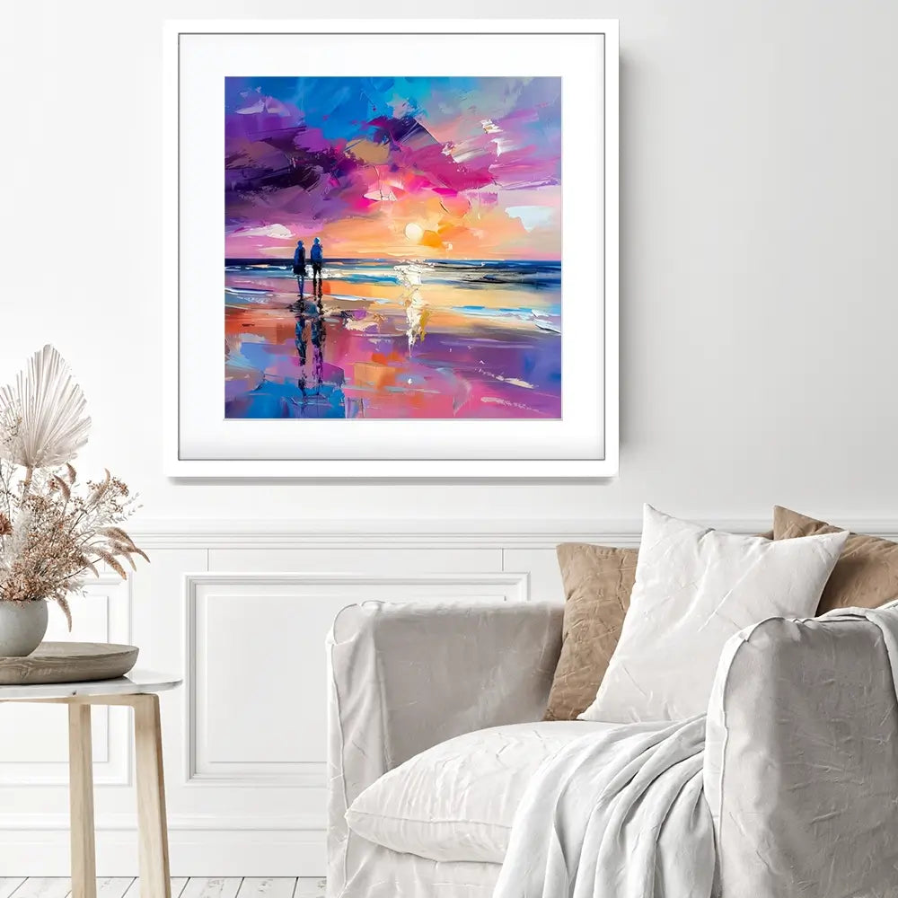 Sunset Strolling Square Framed Art Print Sunset Strolling Square Framed Art Print wall art product Art Print Shop