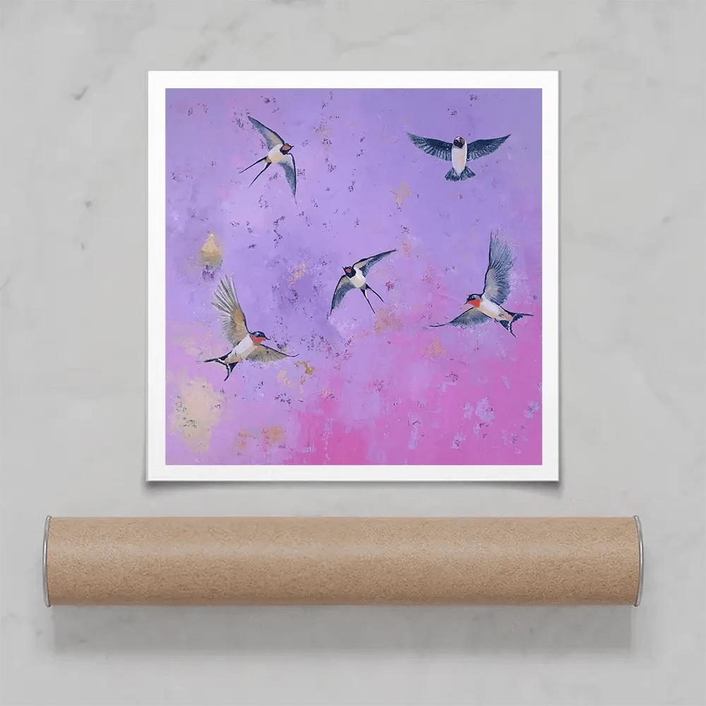 Swallows At Sunset Square Art Print Swallows At Sunset Square Art Print wall art product Laure Bury