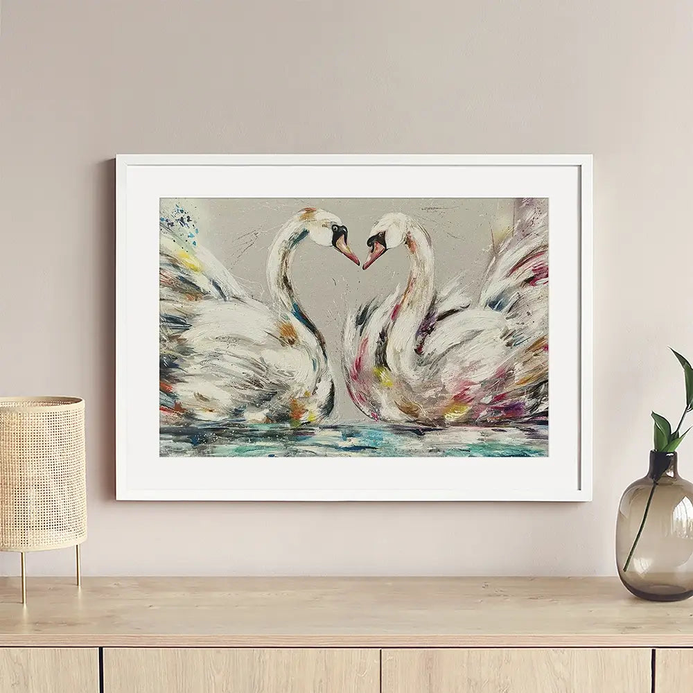 Swans In Love Framed Art Print Swans In Love Framed Art Print wall art product Nicola Jane Rowles