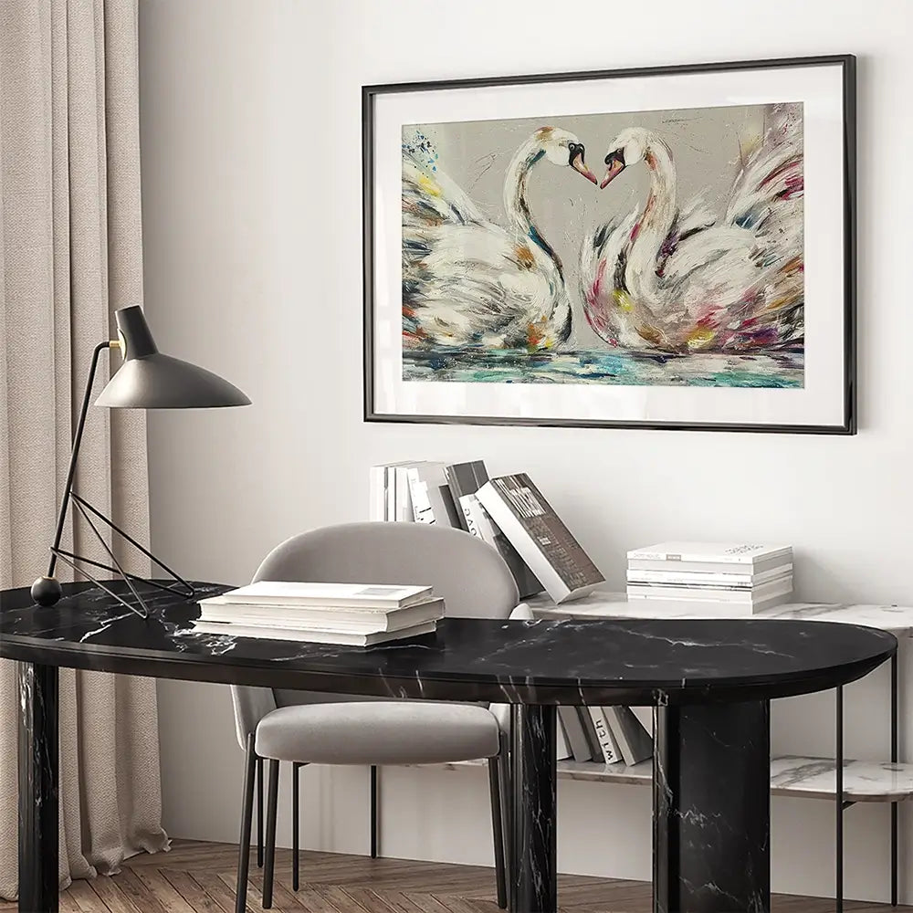 Swans In Love Framed Art Print Swans In Love Framed Art Print wall art product Nicola Jane Rowles