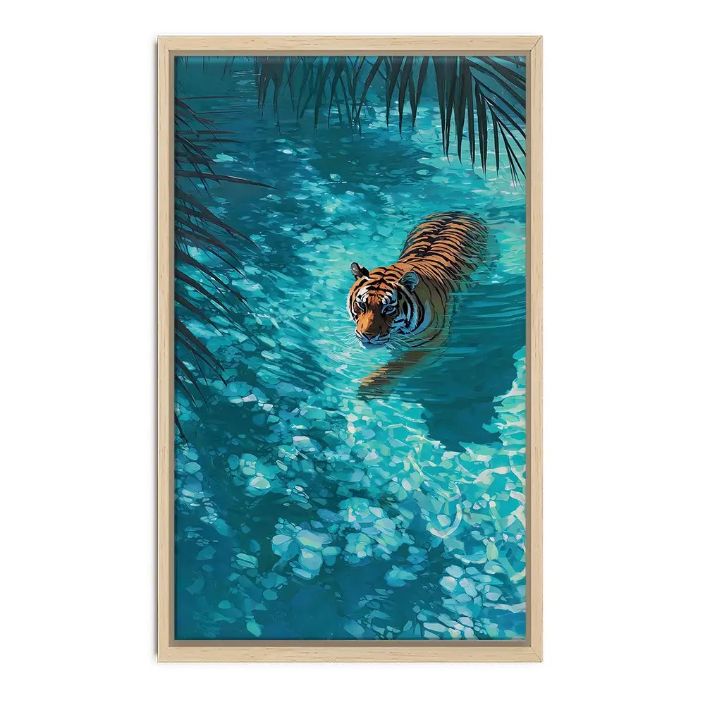 Swimming Tiger Canvas Print Swimming Tiger Canvas Print wall art product Petals Prints Design - Independent