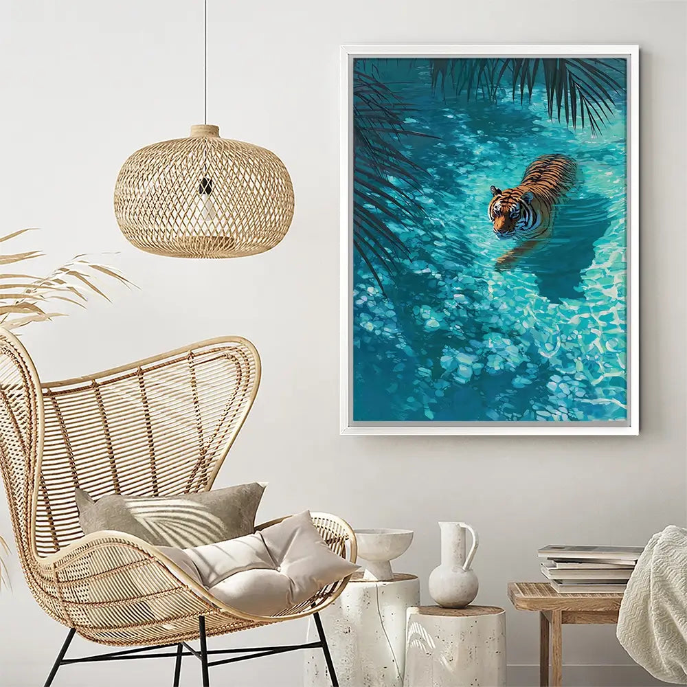 Swimming Tiger Canvas Print Swimming Tiger Canvas Print wall art product Petals Prints Design - Independent