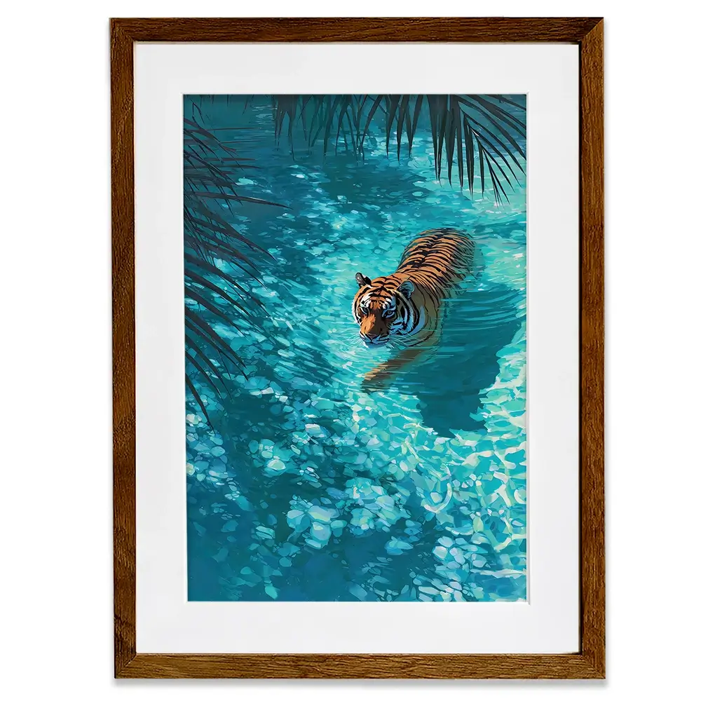 Swimming Tiger Framed Art Print Swimming Tiger Framed Art Print wall art product Petals Prints Design - Independent