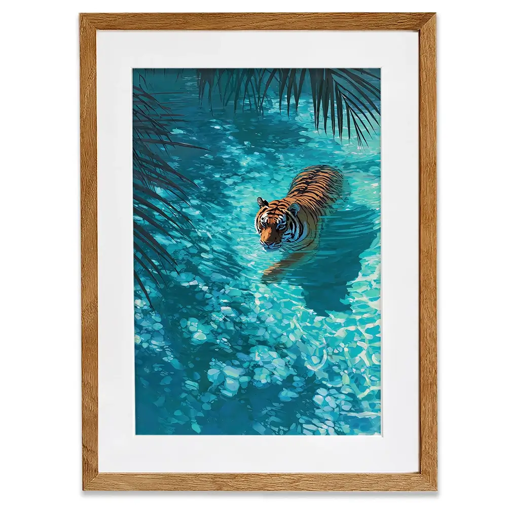 Swimming Tiger Framed Art Print Swimming Tiger Framed Art Print wall art product Petals Prints Design - Independent