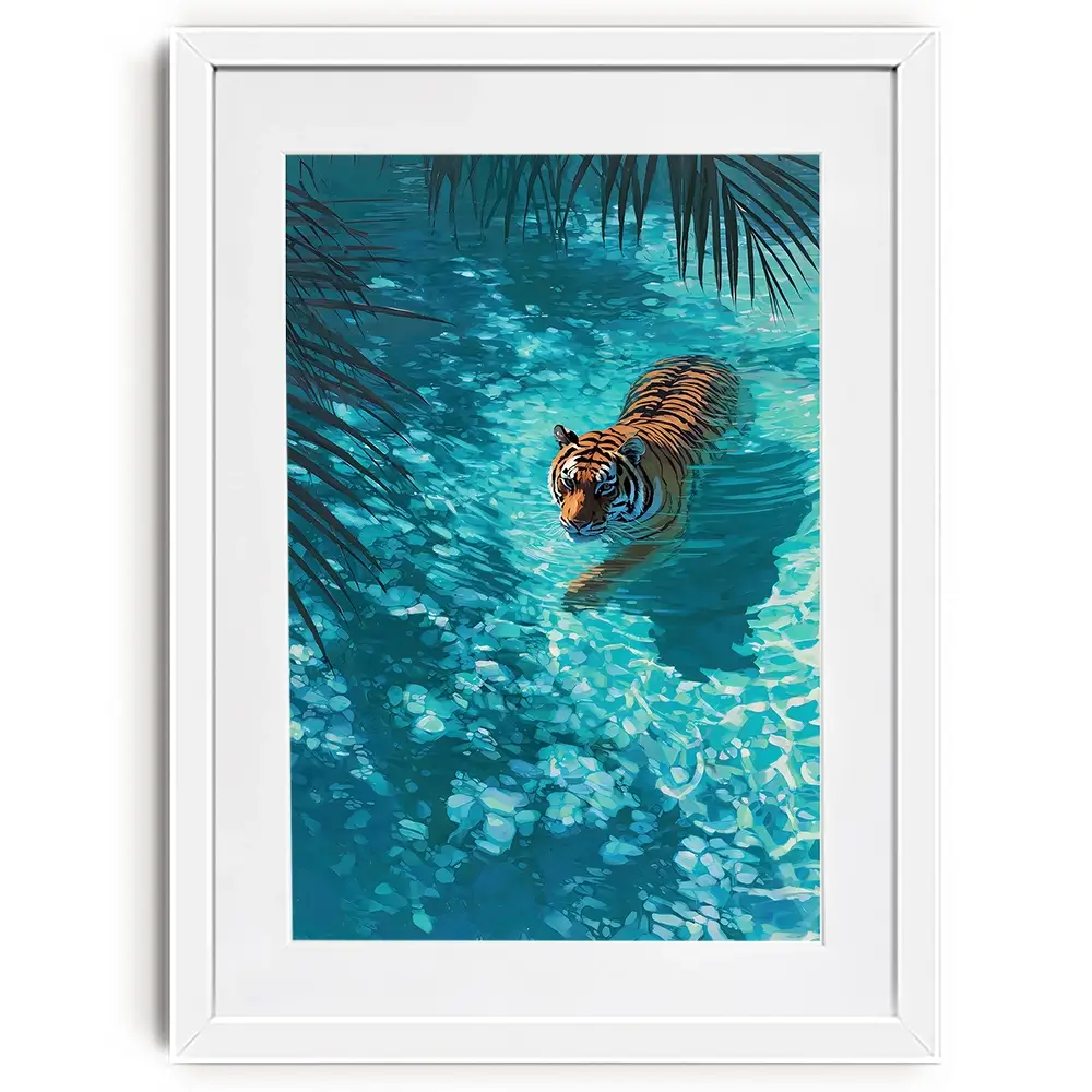 Swimming Tiger Framed Art Print Swimming Tiger Framed Art Print wall art product Petals Prints Design - Independent