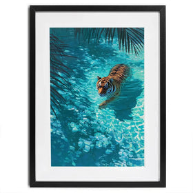 Swimming Tiger Framed Art Print Swimming Tiger Framed Art Print wall art product Petals Prints Design - Independent