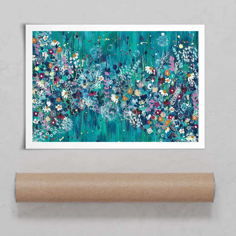 Teal Wildflowers Art Print Teal Wildflowers Art Print wall art product Emma LC Art