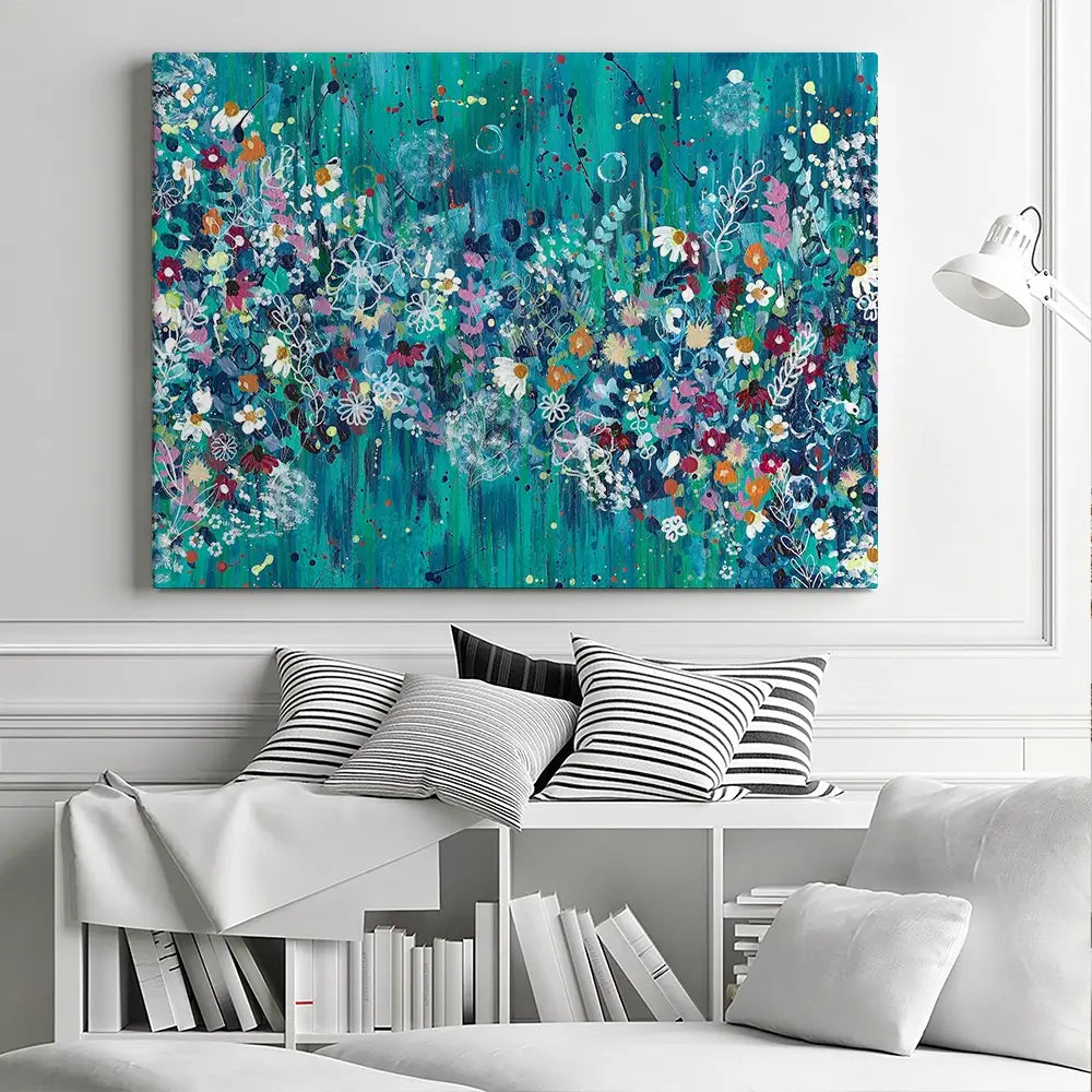 Teal Wildflowers Canvas Print Teal Wildflowers Canvas Print wall art product Emma LC Art