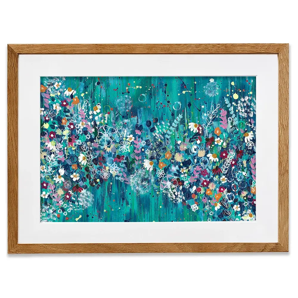 Teal Wildflowers Framed Art Print Teal Wildflowers Framed Art Print wall art product Emma LC Art