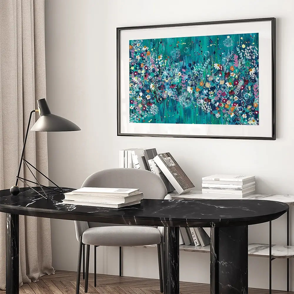 Teal Wildflowers Framed Art Print Teal Wildflowers Framed Art Print wall art product Emma LC Art