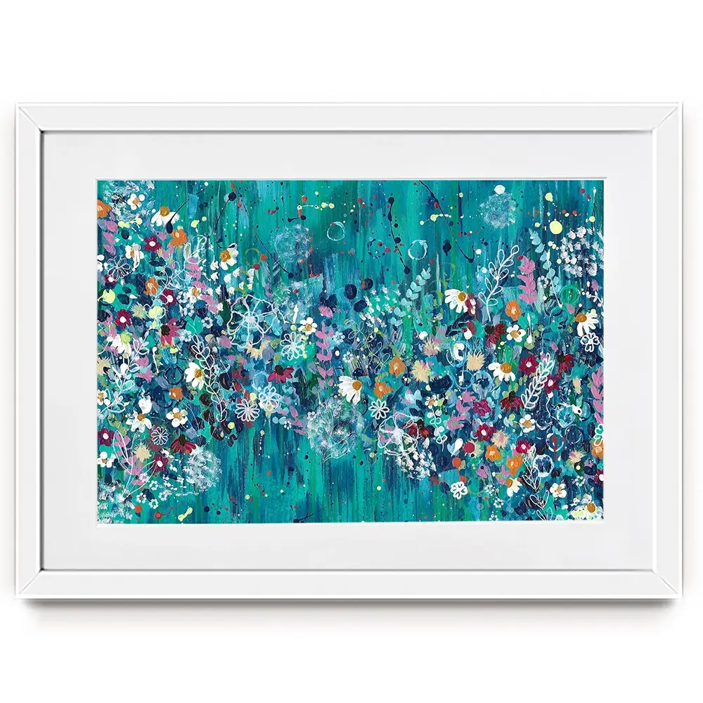 Teal Wildflowers Framed Art Print Teal Wildflowers Framed Art Print wall art product Emma LC Art