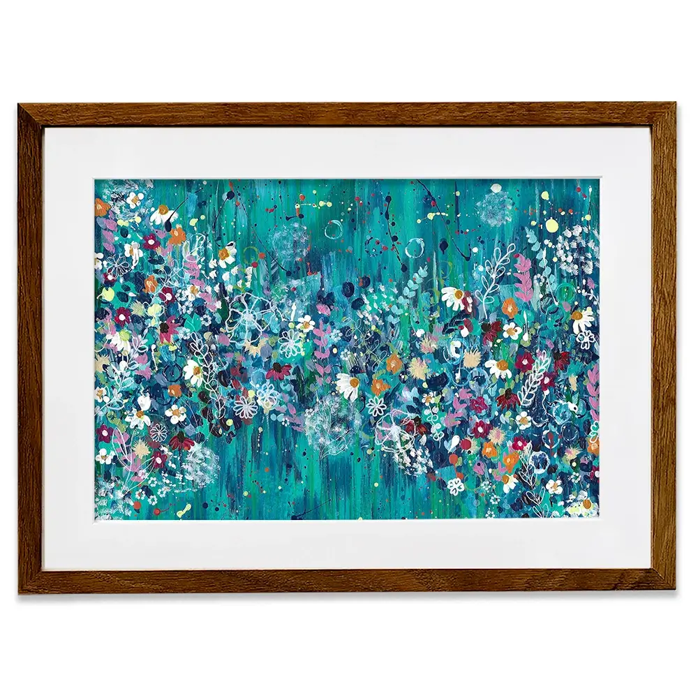 Teal Wildflowers Framed Art Print Teal Wildflowers Framed Art Print wall art product Emma LC Art