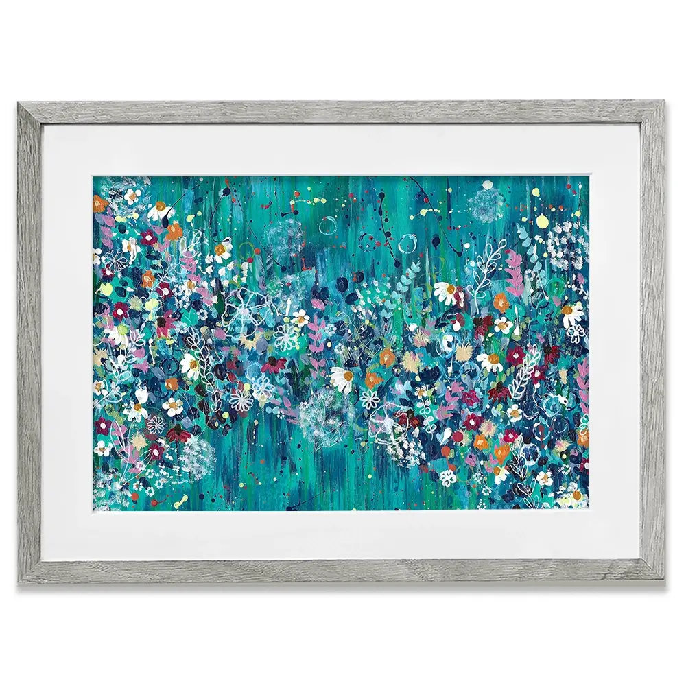 Teal Wildflowers Framed Art Print Teal Wildflowers Framed Art Print wall art product Emma LC Art