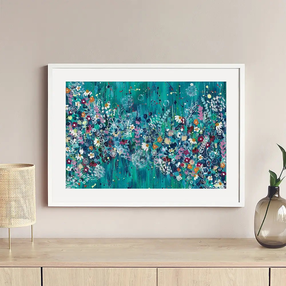 Teal Wildflowers Framed Art Print Teal Wildflowers Framed Art Print wall art product Emma LC Art