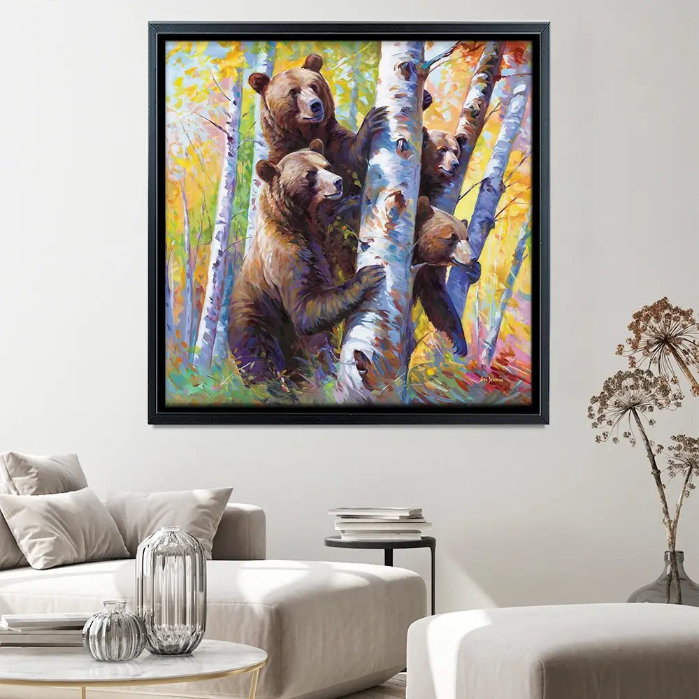 The Curious Bears Among The Birch Trees Canvas Print The Curious Bears Among The Birch Trees Canvas Print wall art product Leon Devenice