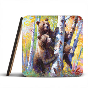 The Curious Bears Among The Birch Trees Coaster Set The Curious Bears Among The Birch Trees Coaster Set wall art product Leon Devenice