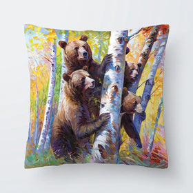 The Curious Bears Among The Birch Trees Cushion The Curious Bears Among The Birch Trees Cushion wall art product Leon Devenice