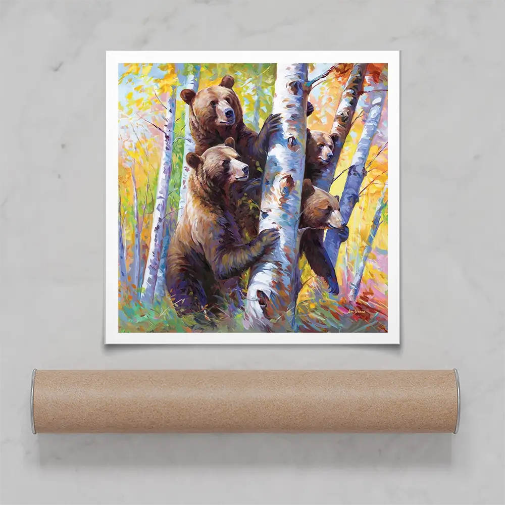 The Curious Bears Among The Birch Trees Square Art Print The Curious Bears Among The Birch Trees Square Art Print wall art product Leon Devenice