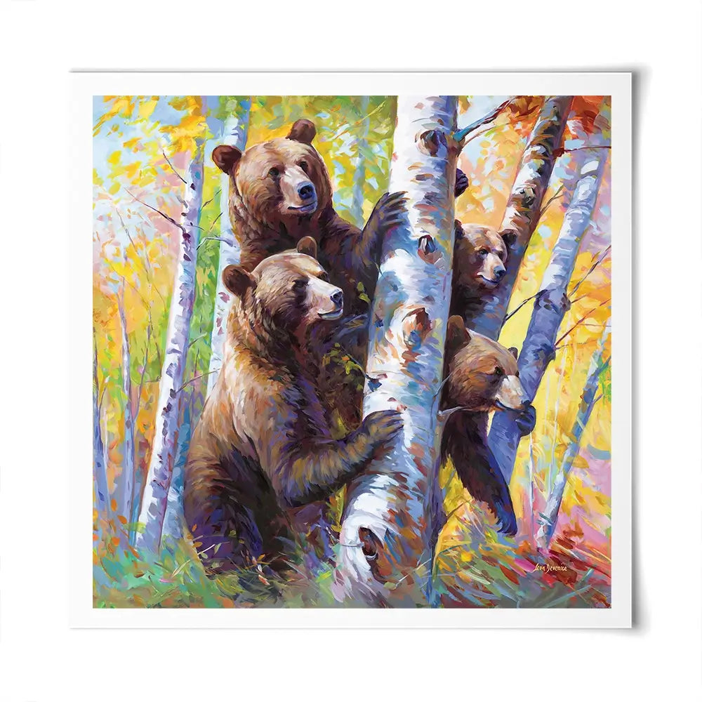 The Curious Bears Among The Birch Trees Square Art Print The Curious Bears Among The Birch Trees Square Art Print wall art product Leon Devenice