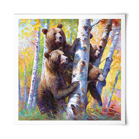 The Curious Bears Among The Birch Trees Square Art Print The Curious Bears Among The Birch Trees Square Art Print wall art product Leon Devenice