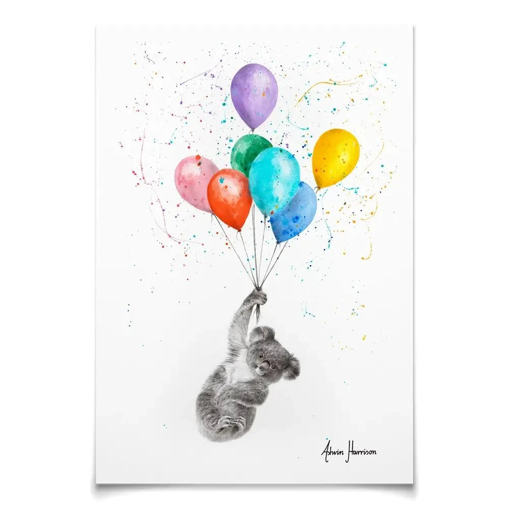 The Koala And The Balloons Art Print The Koala And The Balloons Art Print wall art product Ashvin Harrison