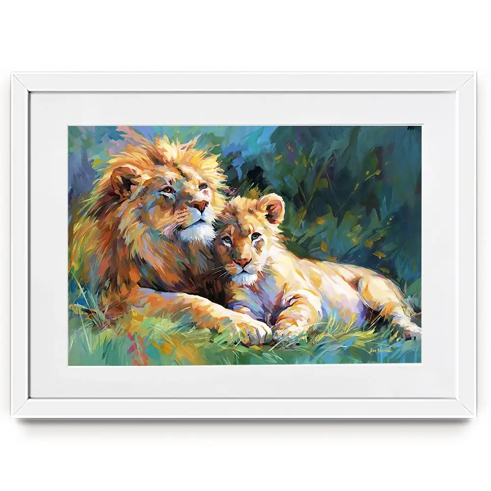 The Lion's Embrace Framed Art Print The Lion's Embrace Framed Art Print wall art product Leon Devenice