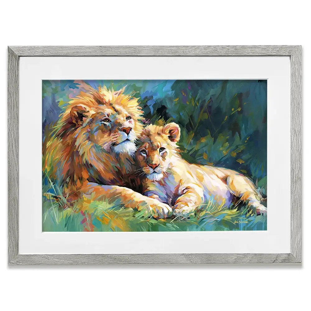 The Lion's Embrace Framed Art Print The Lion's Embrace Framed Art Print wall art product Leon Devenice