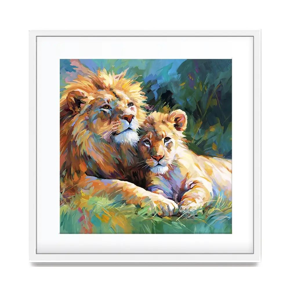 The Lions Embrace Square Framed Art Print The Lions Embrace Square Framed Art Print wall art product Art Print Shop
