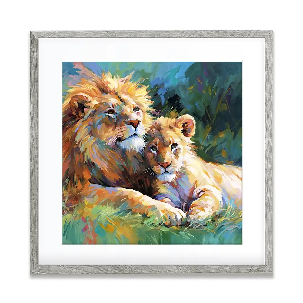 The Lions Embrace Square Framed Art Print The Lions Embrace Square Framed Art Print wall art product Art Print Shop