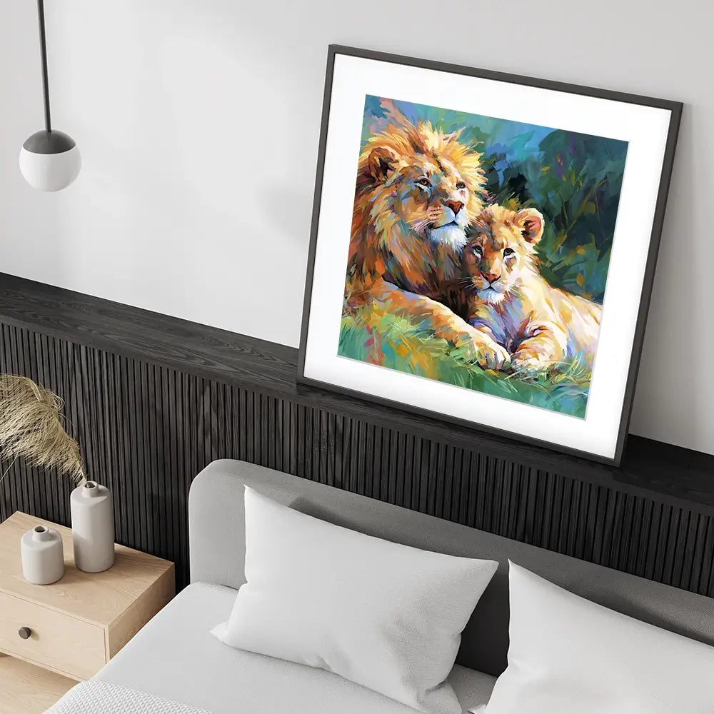 The Lions Embrace Square Framed Art Print The Lions Embrace Square Framed Art Print wall art product Art Print Shop