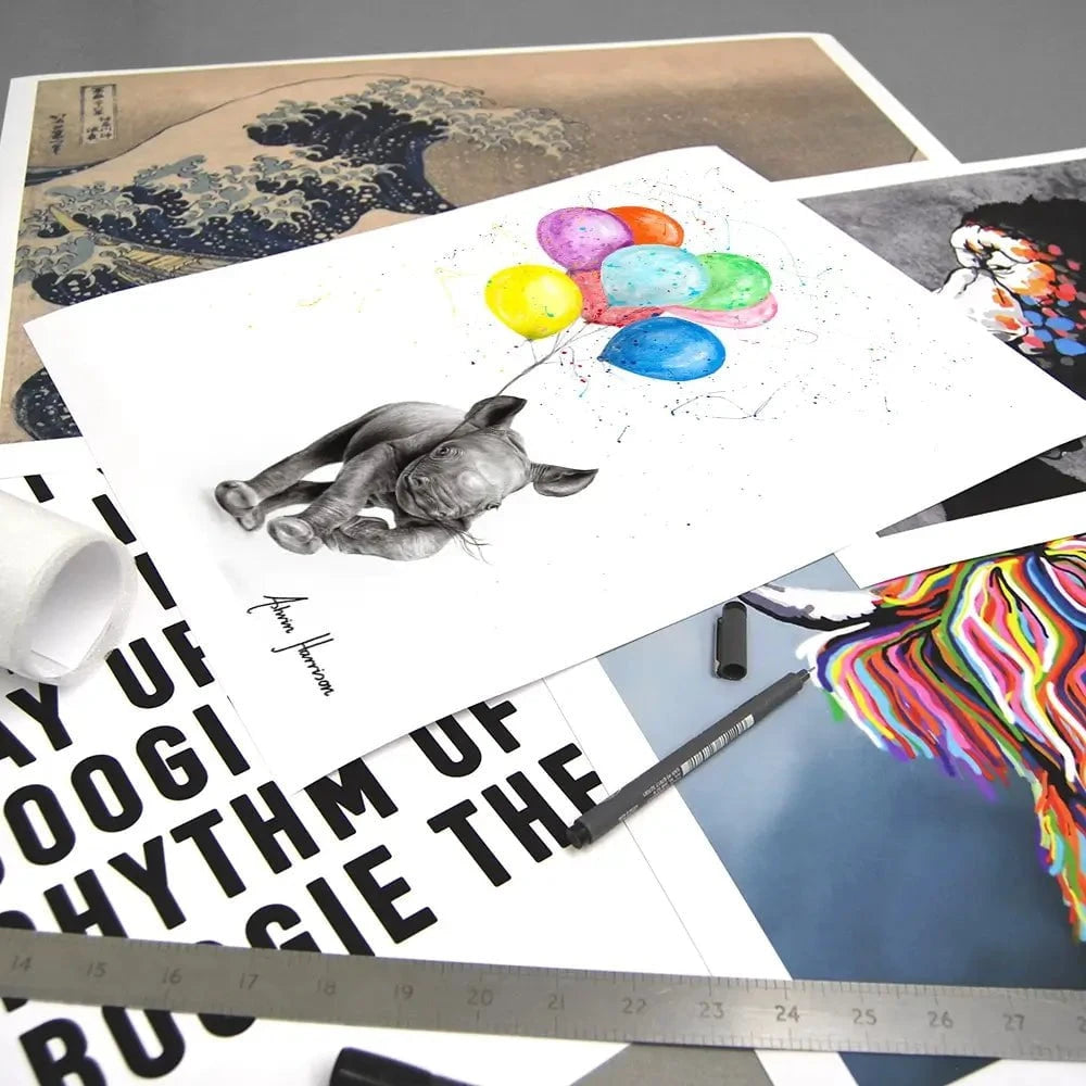 The Rhino And The Balloons Art Print The Rhino And The Balloons Art Print wall art product Ashvin Harrison