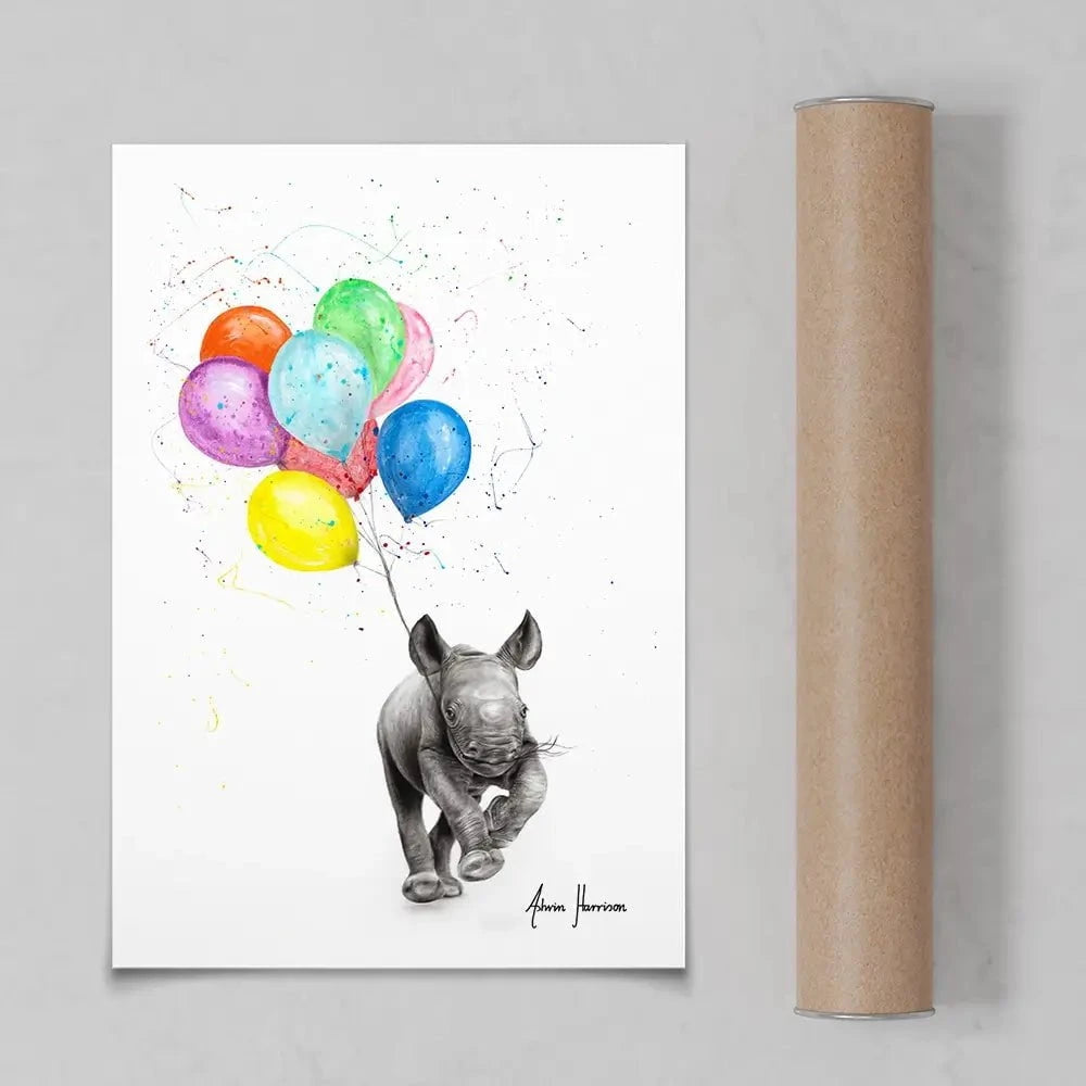 The Rhino And The Balloons Art Print The Rhino And The Balloons Art Print wall art product Ashvin Harrison