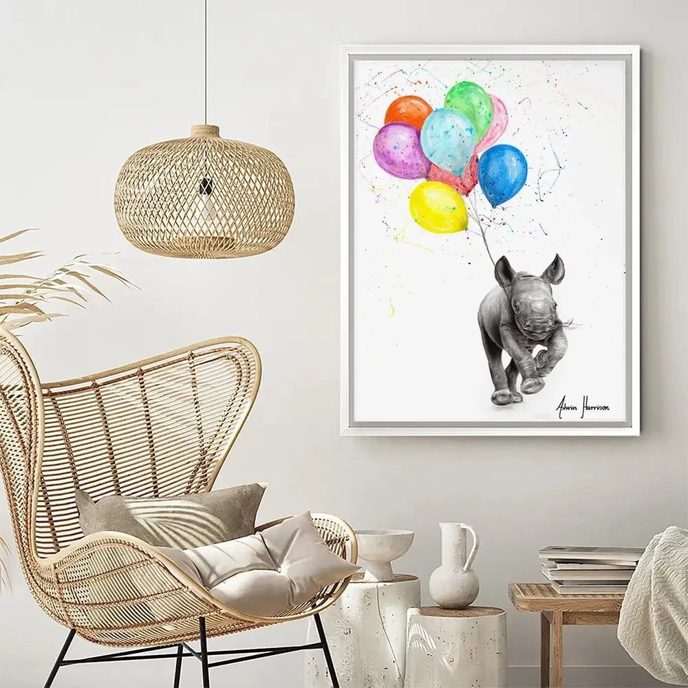 The Rhino And The Balloons Canvas Print The Rhino And The Balloons Canvas Print wall art product Ashvin Harrison
