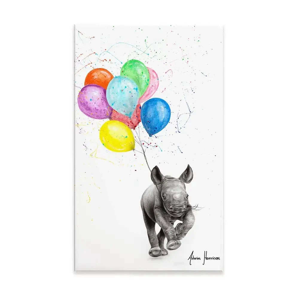 The Rhino And The Balloons Canvas Print The Rhino And The Balloons Canvas Print wall art product Ashvin Harrison